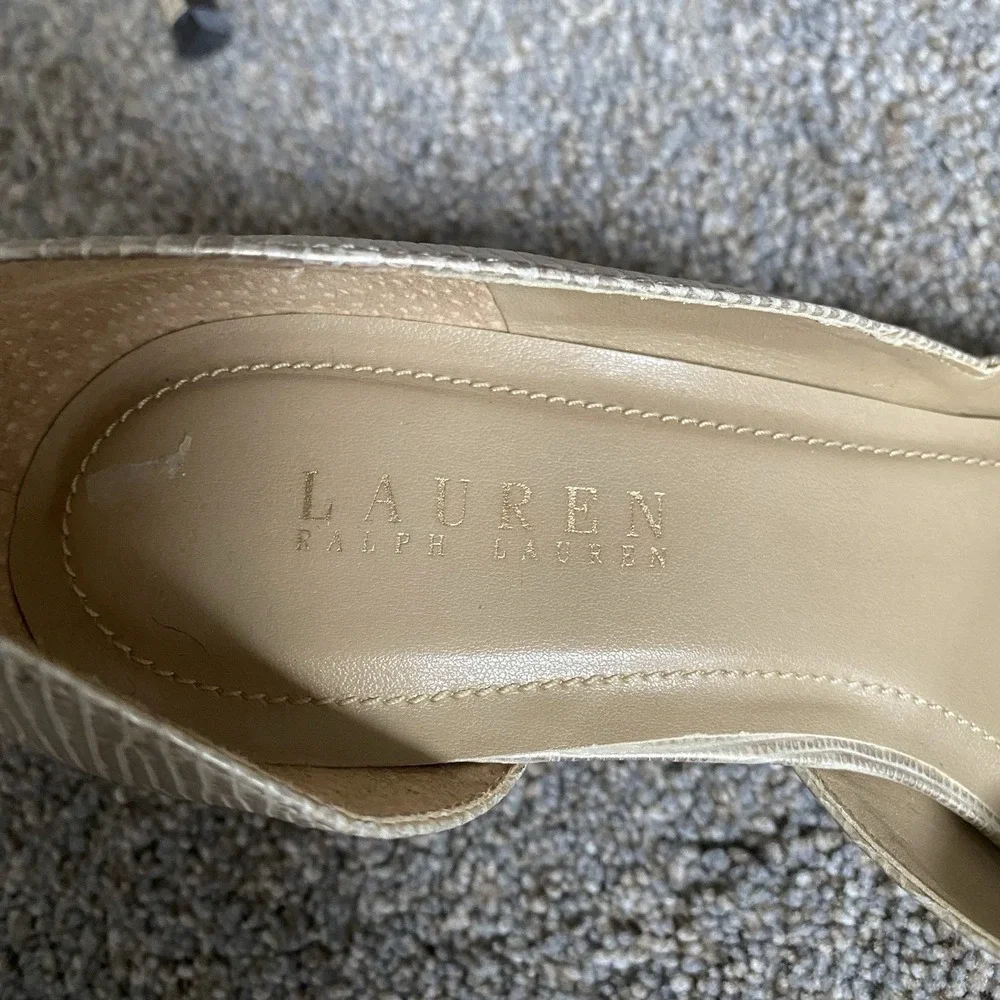 Ralph Lauren Pumps 7.5 EU 38 Gold Open Toe Princess Glam Fairy Wedding Prom